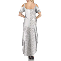 Niue White Sunday Family Matching Summer Maxi Dress and Hawaiian Shirt Half Hiapo Pattern Vibes LT14 - Polynesian Pride