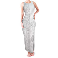 Niue White Sunday Family Matching Tank Maxi Dress and Hawaiian Shirt Half Hiapo Pattern Vibes LT14 Mom's Dress White - Polynesian Pride
