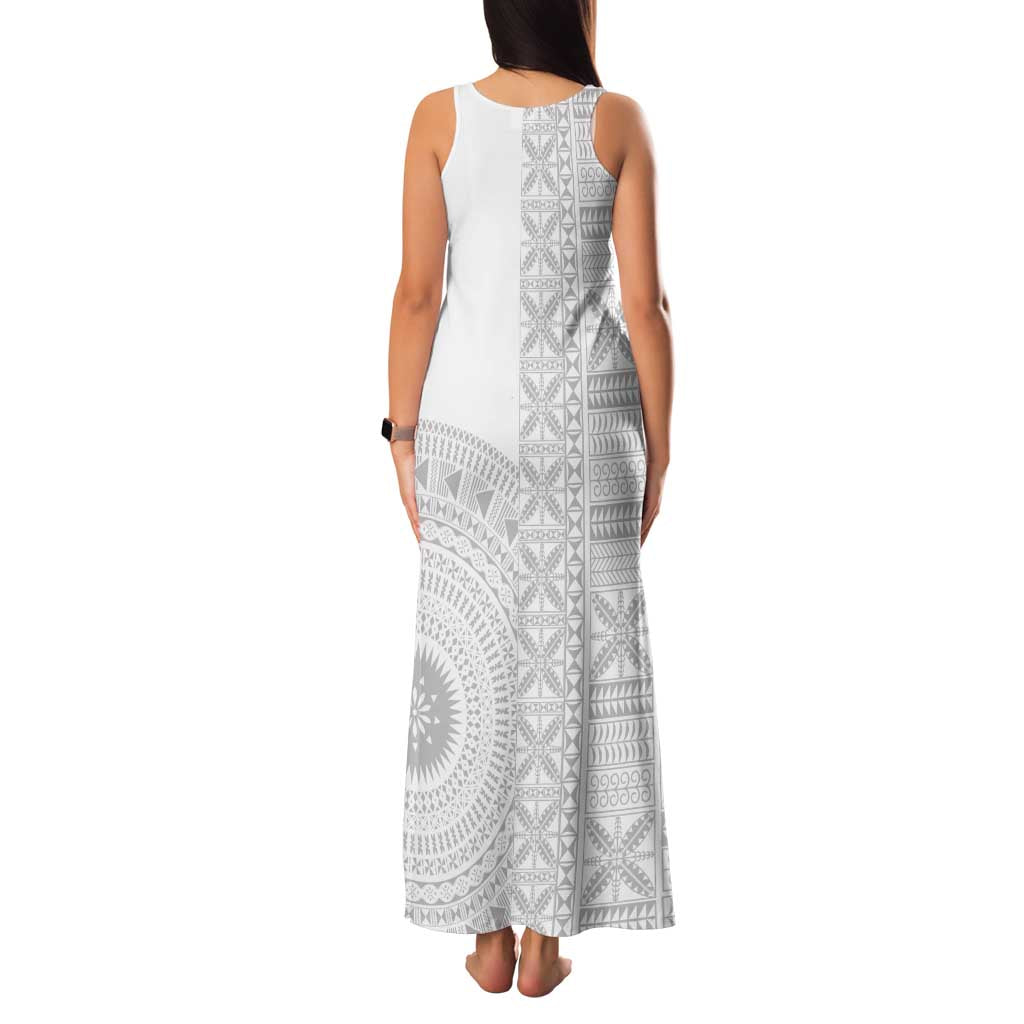 Niue White Sunday Family Matching Tank Maxi Dress and Hawaiian Shirt Half Hiapo Pattern Vibes LT14 - Polynesian Pride
