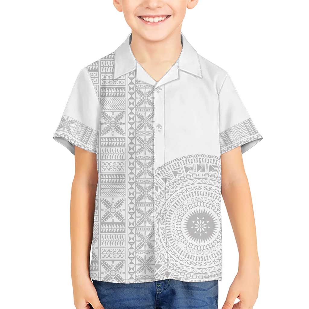 Niue White Sunday Kid Hawaiian Shirt Half Hiapo Pattern Vibes LT14 Kid White - Polynesian Pride