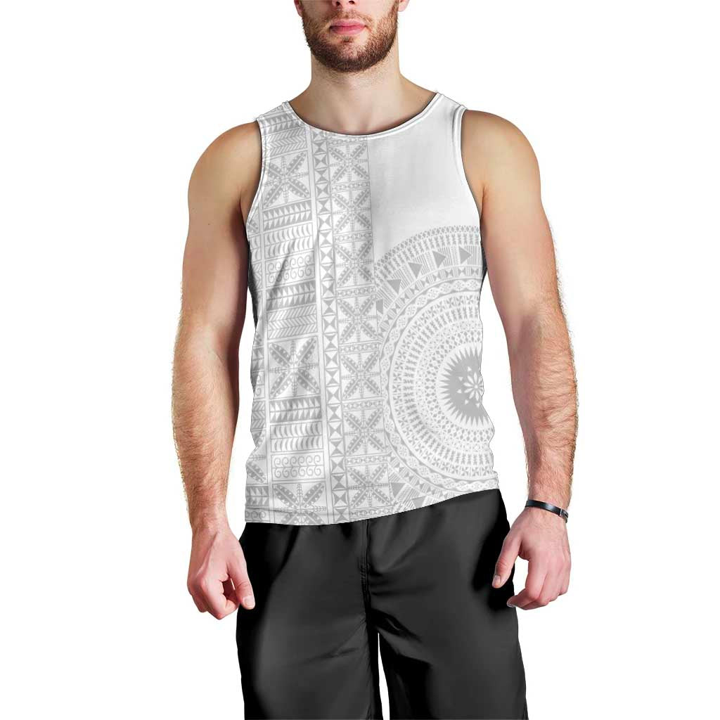 Niue White Sunday Men Tank Top Half Hiapo Pattern Vibes - Polynesian Pride