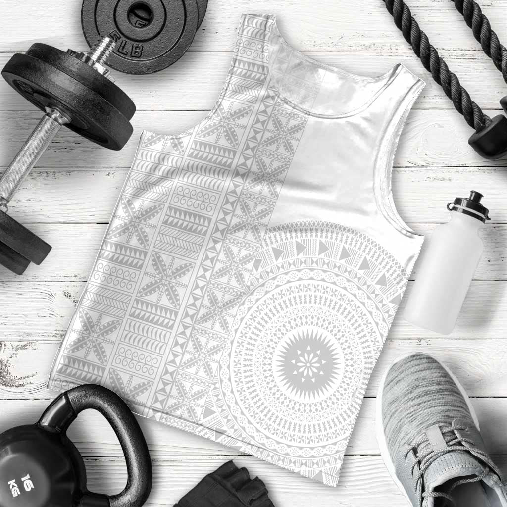 Niue White Sunday Men Tank Top Half Hiapo Pattern Vibes - Polynesian Pride
