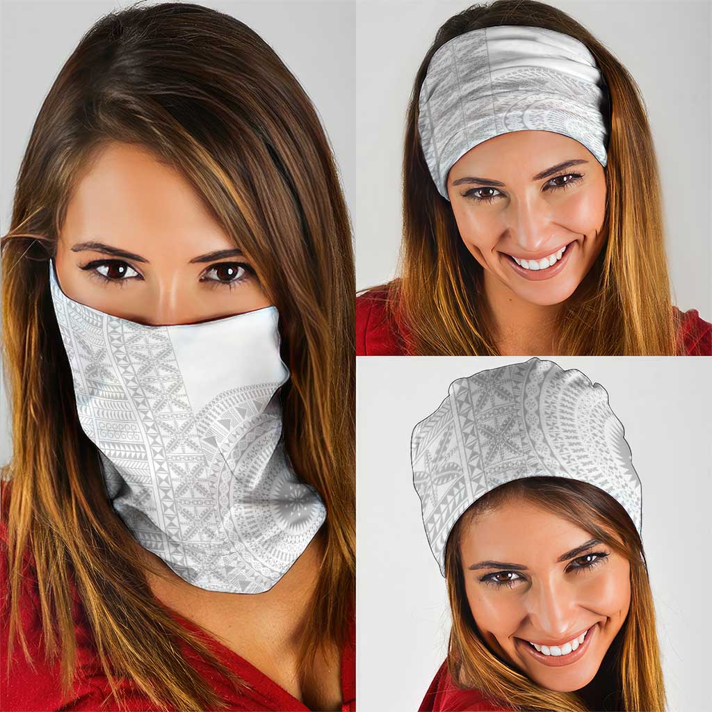Niue White Sunday Neck Gaiter Half Hiapo Pattern Vibes - Polynesian Pride
