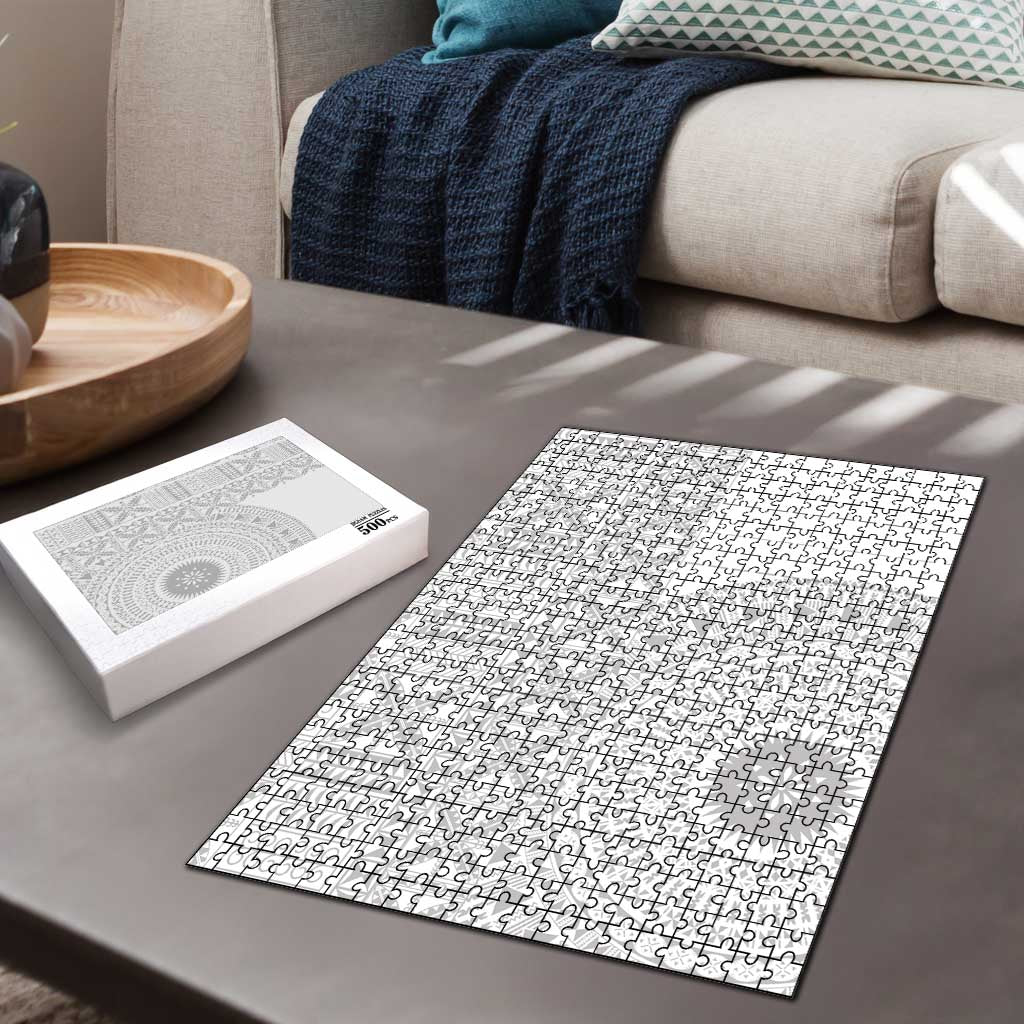 Niue White Sunday Puzzle Half Hiapo Pattern Vibes - Polynesian Pride