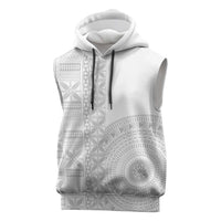 Niue White Sunday Sleeveless Hoodie Half Hiapo Pattern Vibes LT14 White - Polynesian Pride