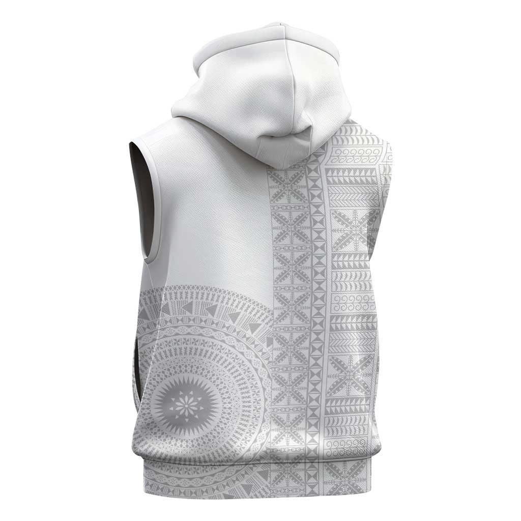 Niue White Sunday Sleeveless Hoodie Half Hiapo Pattern Vibes LT14 - Polynesian Pride