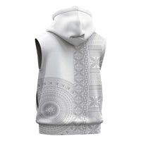 Niue White Sunday Sleeveless Hoodie Half Hiapo Pattern Vibes LT14 - Polynesian Pride