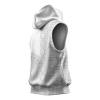 Niue White Sunday Sleeveless Hoodie Half Hiapo Pattern Vibes LT14 - Polynesian Pride