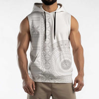 Niue White Sunday Sleeveless Hoodie Half Hiapo Pattern Vibes LT14 - Polynesian Pride