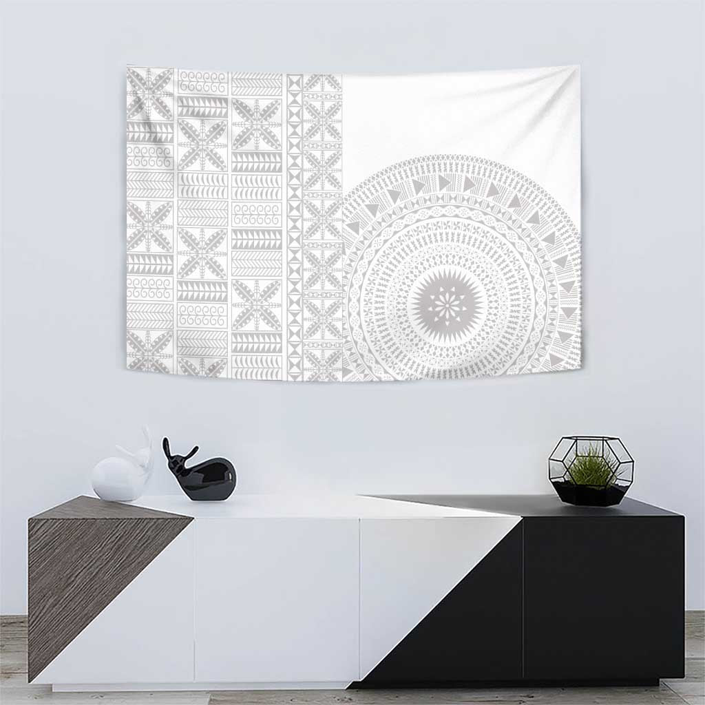 Niue White Sunday Tapestry Half Hiapo Pattern Vibes - Polynesian Pride