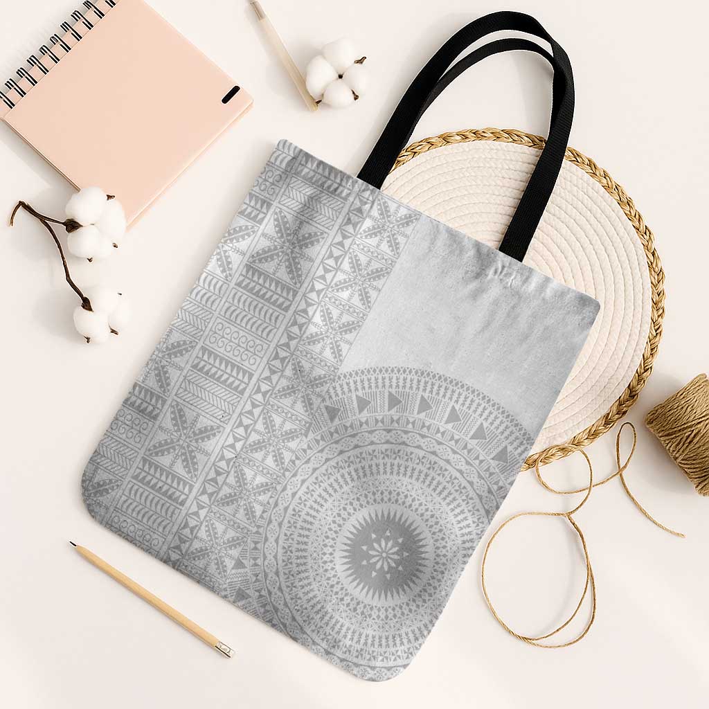 Niue White Sunday Tote Bag Half Hiapo Pattern Vibes - Polynesian Pride