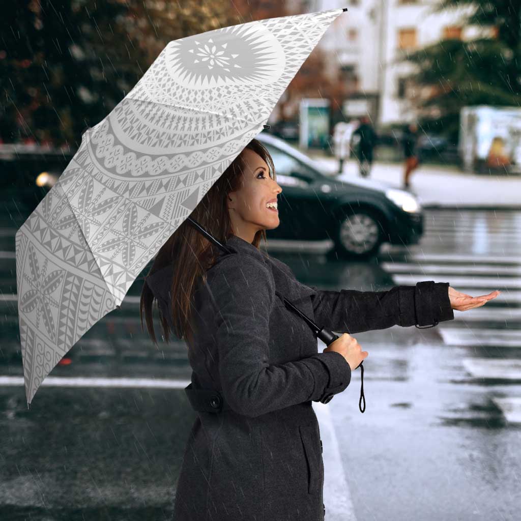 Niue White Sunday Umbrella Half Hiapo Pattern Vibes - Polynesian Pride