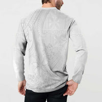 Tapu Fanau Ia Niue Button Sweatshirt Happy White Sunday Unique Hiapo - Polynesian Pride