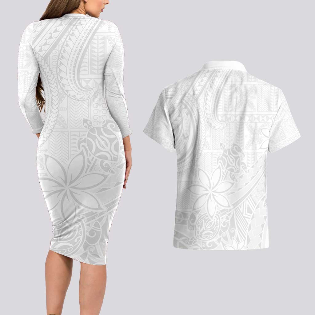 Tapu Fanau Ia Niue Couples Matching Long Sleeve Bodycon Dress and Hawaiian Shirt Happy White Sunday Unique Hiapo LT14 - Polynesian Pride