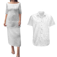 Tapu Fanau Ia Niue Couples Matching Puletasi and Hawaiian Shirt Happy White Sunday Unique Hiapo LT14 White - Polynesian Pride