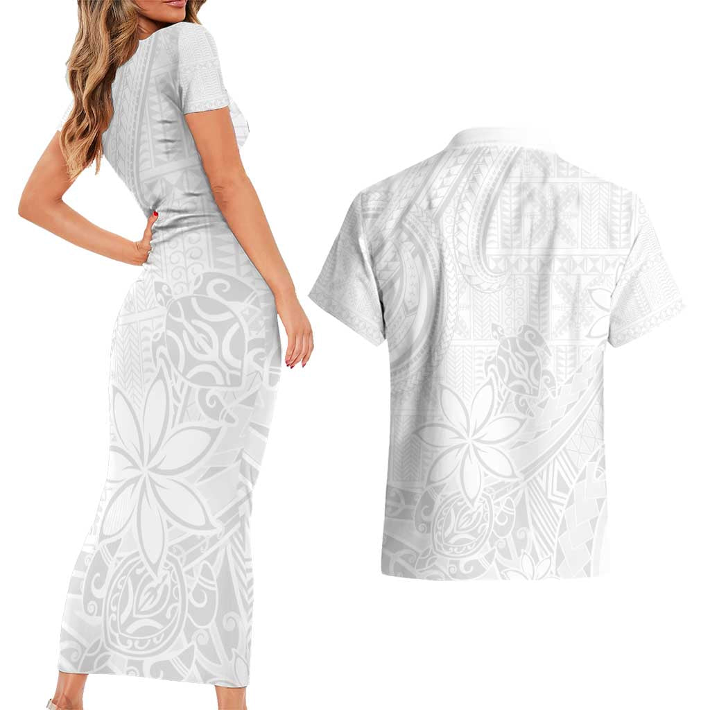 Tapu Fanau Ia Niue Couples Matching Short Sleeve Bodycon Dress and Hawaiian Shirt Happy White Sunday Unique Hiapo LT14 - Polynesian Pride