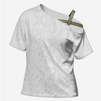 Tapu Fanau Ia Niue Cross Shoulder Shirt Happy White Sunday Unique Hiapo LT14 Female White - Polynesian Pride