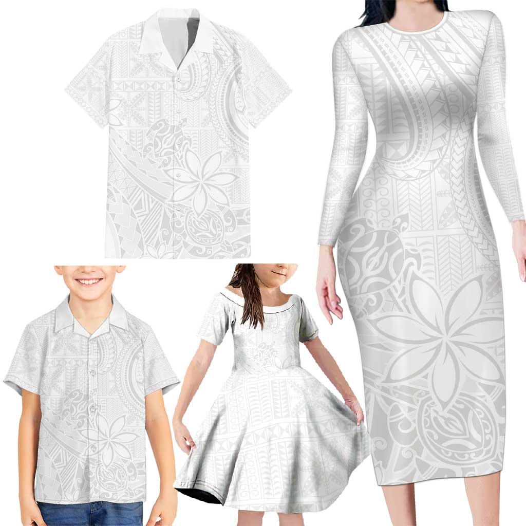 Tapu Fanau Ia Niue Family Matching Long Sleeve Bodycon Dress and Hawaiian Shirt Happy White Sunday Unique Hiapo LT14 - Polynesian Pride