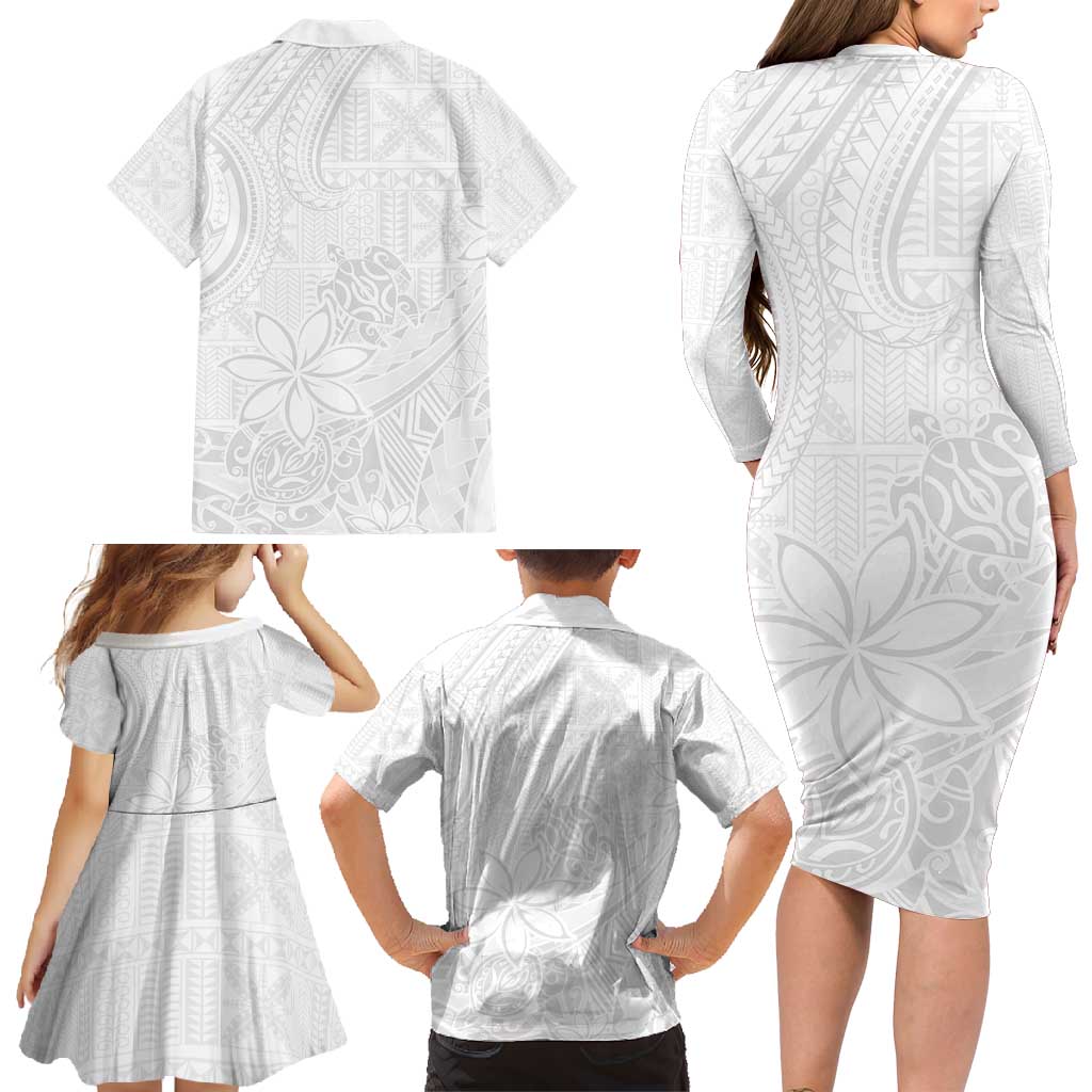 Tapu Fanau Ia Niue Family Matching Long Sleeve Bodycon Dress and Hawaiian Shirt Happy White Sunday Unique Hiapo LT14 - Polynesian Pride