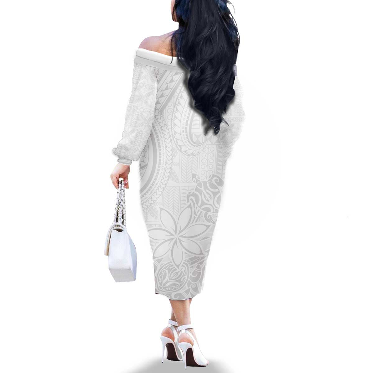 Tapu Fanau Ia Niue Family Matching Off The Shoulder Long Sleeve Dress and Hawaiian Shirt Happy White Sunday Unique Hiapo LT14 - Polynesian Pride