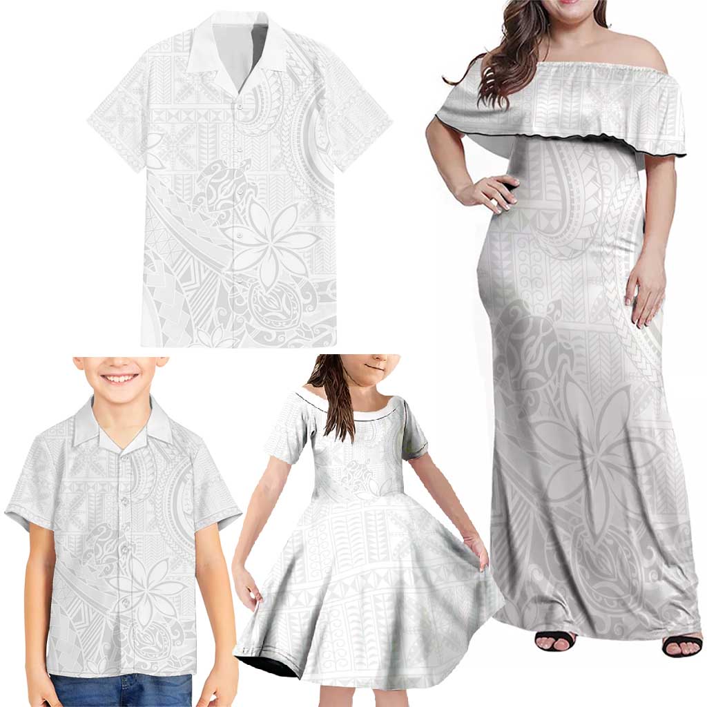 Tapu Fanau Ia Niue Family Matching Off Shoulder Maxi Dress and Hawaiian Shirt Happy White Sunday Unique Hiapo LT14 - Polynesian Pride