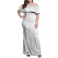 Tapu Fanau Ia Niue Family Matching Off Shoulder Maxi Dress and Hawaiian Shirt Happy White Sunday Unique Hiapo LT14 Mom's Dress White - Polynesian Pride