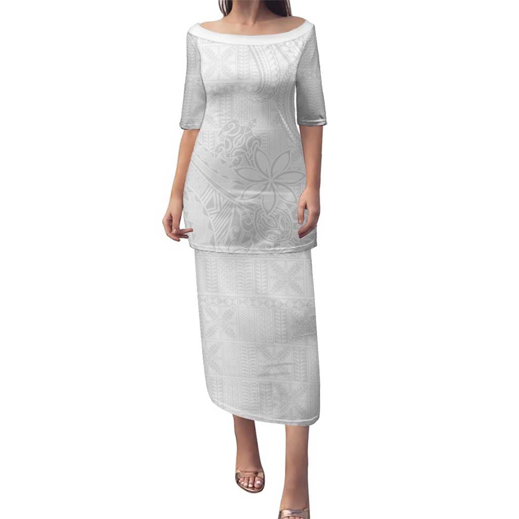 Tapu Fanau Ia Niue Family Matching Puletasi and Hawaiian Shirt Happy White Sunday Unique Hiapo LT14 Mom's Dress White - Polynesian Pride