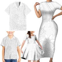 Tapu Fanau Ia Niue Family Matching Short Sleeve Bodycon Dress and Hawaiian Shirt Happy White Sunday Unique Hiapo LT14 - Polynesian Pride