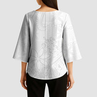 Tapu Fanau Ia Niue Kimono Sleeve Blouse Happy White Sunday Unique Hiapo LT14 - Polynesian Pride