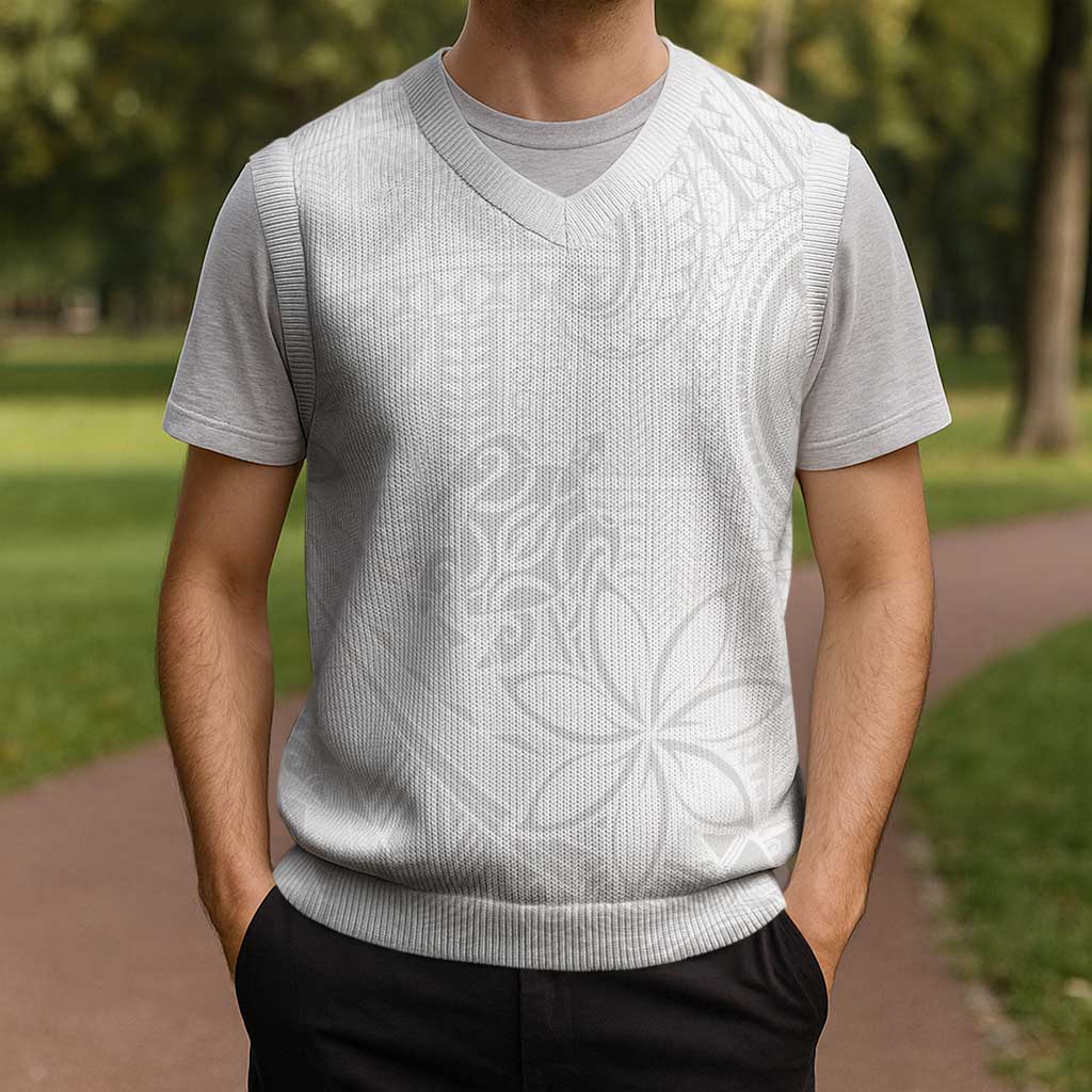 Tapu Fanau Ia Niue Christmas Knitted V-Neck Vest Happy White Sunday Unique Hiapo LT14 - Polynesian Pride
