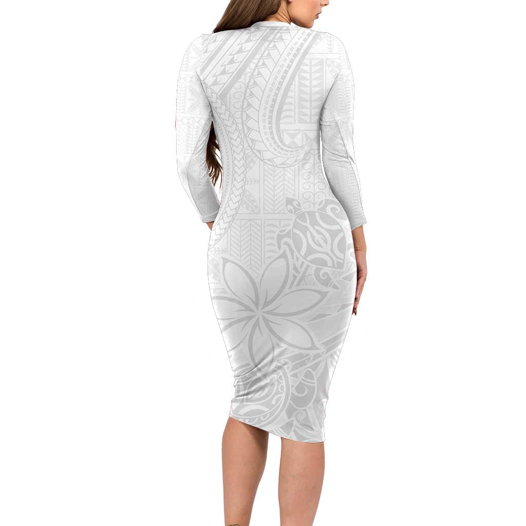 Tapu Fanau Ia Niue Long Sleeve Bodycon Dress Happy White Sunday Unique Hiapo LT14 - Polynesian Pride