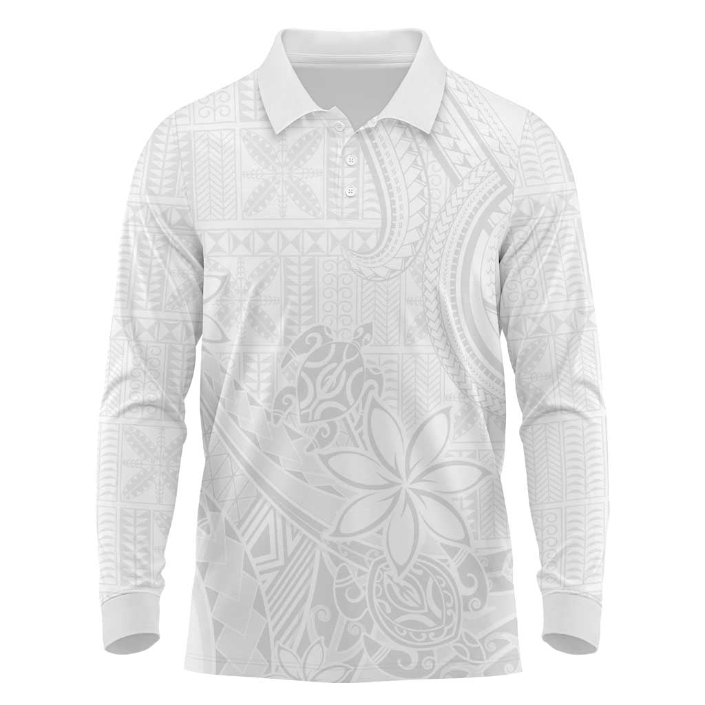 Tapu Fanau Ia Niue Long Sleeve Polo Shirt Happy White Sunday Unique Hiapo LT14 White - Polynesian Pride