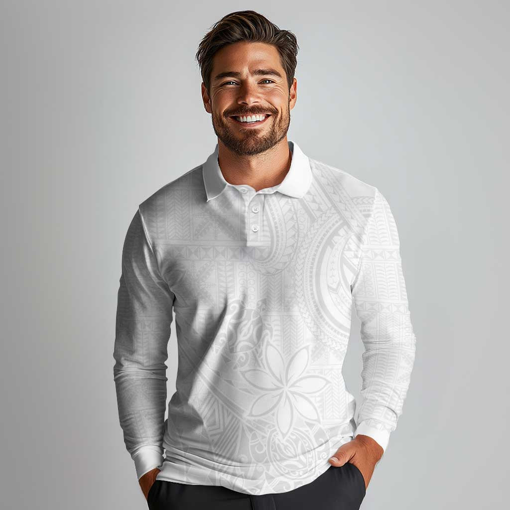 Tapu Fanau Ia Niue Long Sleeve Polo Shirt Happy White Sunday Unique Hiapo LT14 - Polynesian Pride