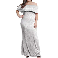 Tapu Fanau Ia Niue Off Shoulder Maxi Dress Happy White Sunday Unique Hiapo LT14 Women White - Polynesian Pride