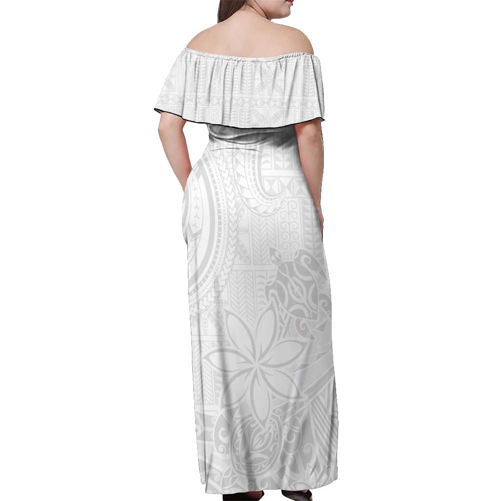 Tapu Fanau Ia Niue Off Shoulder Maxi Dress Happy White Sunday Unique Hiapo LT14 - Polynesian Pride