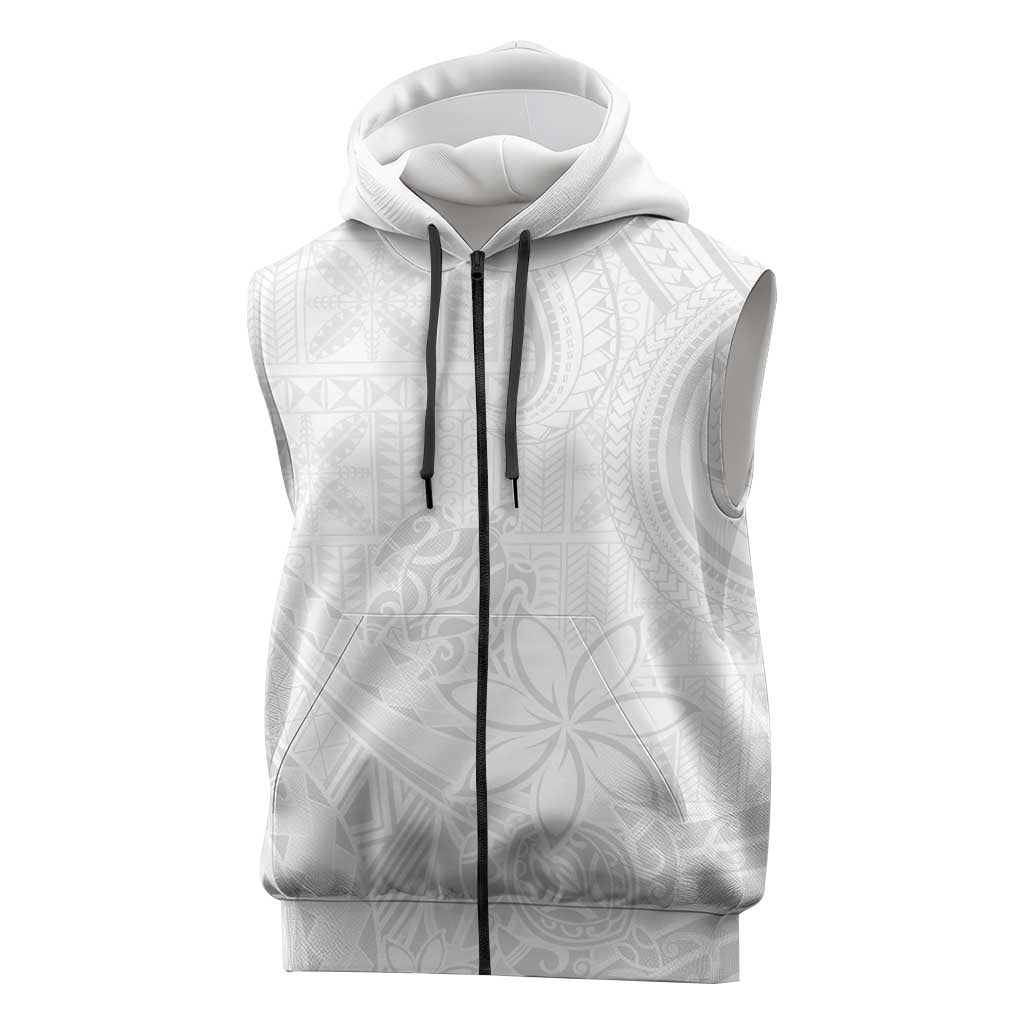 Tapu Fanau Ia Niue Sleeveless Zip Hoodie Happy White Sunday Unique Hiapo LT14 White - Polynesian Pride