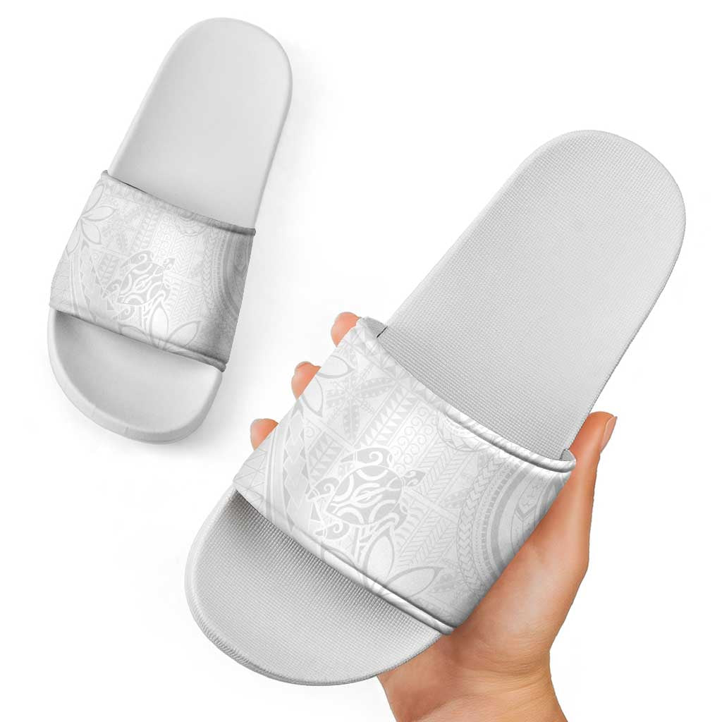 Tapu Fanau Ia Niue Slide Sandals Happy White Sunday Unique Hiapo - Polynesian Pride