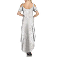 Tapu Fanau Ia Niue Summer Maxi Dress Happy White Sunday Unique Hiapo LT14 - Polynesian Pride