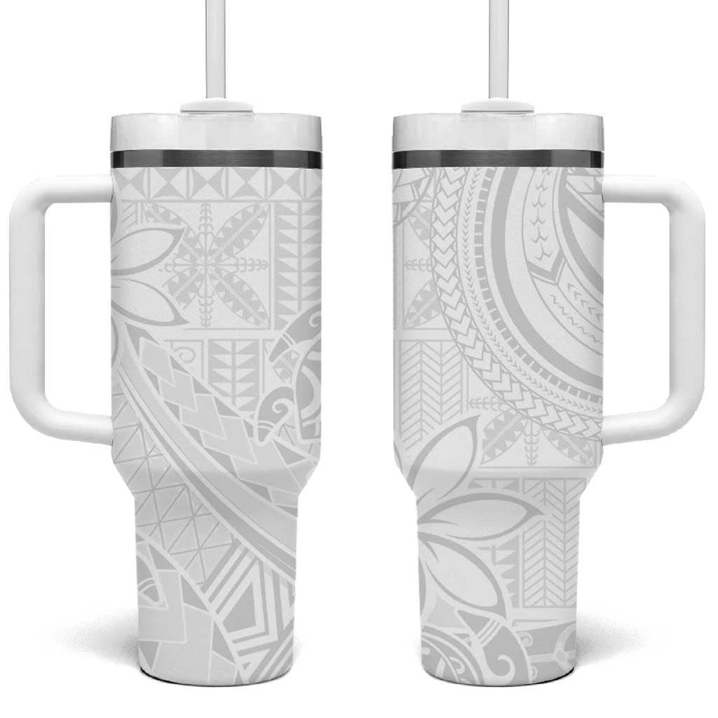 Tapu Fanau Ia Niue Tumbler With Handle Happy White Sunday Unique Hiapo LT14 One Size: 40 oz White - Polynesian Pride
