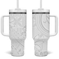 Tapu Fanau Ia Niue Tumbler With Handle Happy White Sunday Unique Hiapo LT14 One Size: 40 oz White - Polynesian Pride