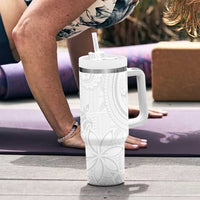 Tapu Fanau Ia Niue Tumbler With Handle Happy White Sunday Unique Hiapo LT14 - Polynesian Pride