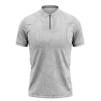 Tapu Fanau Ia Niue Zipper Polo Shirt Happy White Sunday Unique Hiapo LT14 White - Polynesian Pride