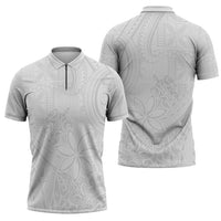 Tapu Fanau Ia Niue Zipper Polo Shirt Happy White Sunday Unique Hiapo LT14 - Polynesian Pride