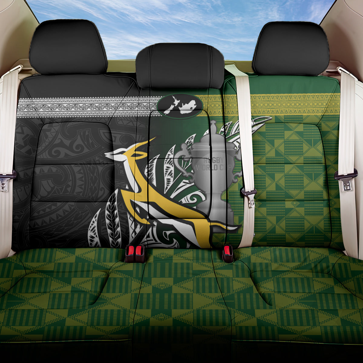 New Zealand and South Africa Rugby Back Car Seat Cover 2023 World Cup Final All Black Springboks Together LT14 One Size Black - Polynesian Pride