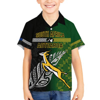 Personalised New Zealand and South Africa Rugby Family Matching Off Shoulder Long Sleeve Dress and Hawaiian Shirt 2023 World Cup Final All Black Springboks Together LT14 Son's Shirt Black - Polynesian Pride