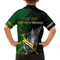Personalised New Zealand and South Africa Rugby Family Matching Off Shoulder Short Dress and Hawaiian Shirt 2023 World Cup Final All Black Springboks Together LT14 - Polynesian Pride