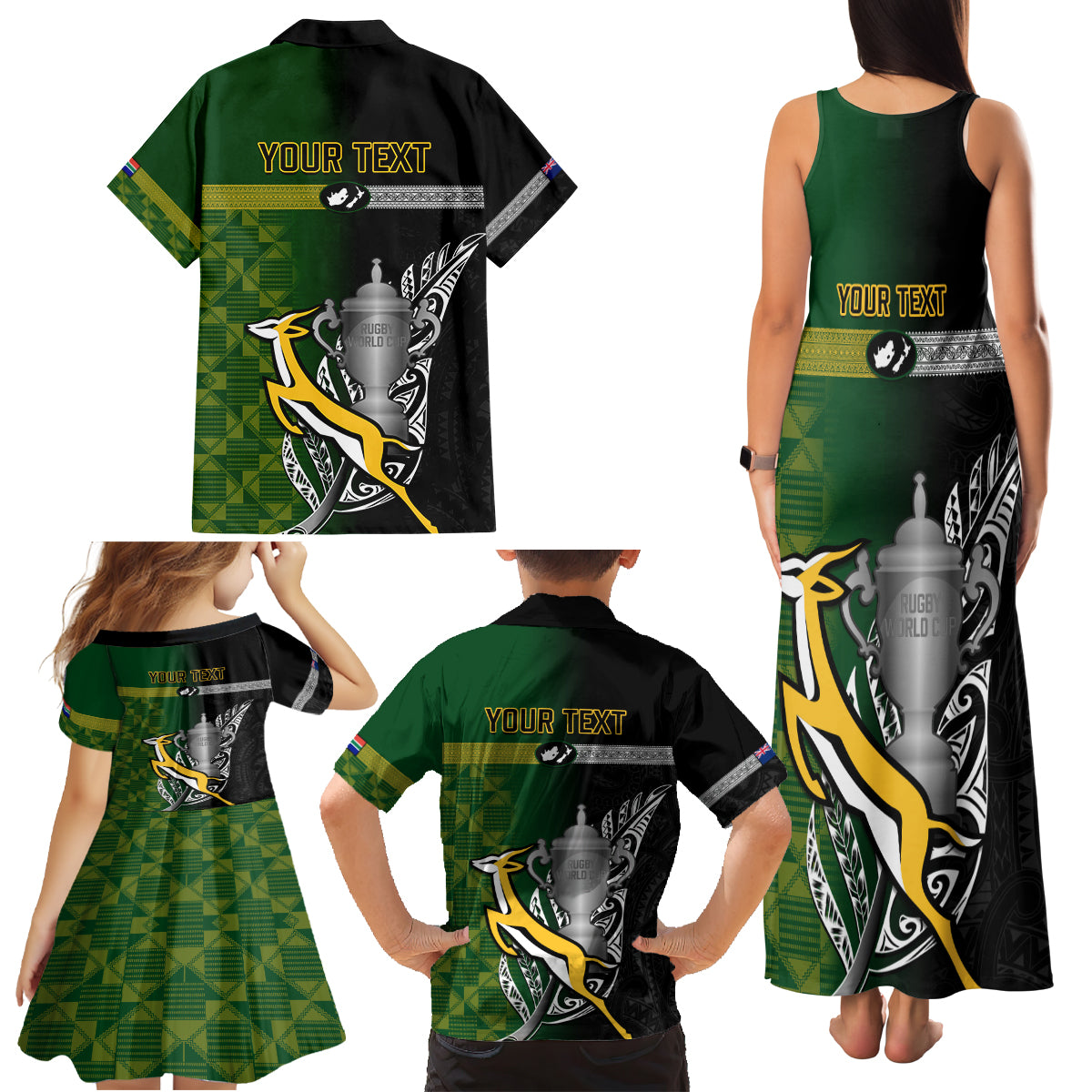 Personalised New Zealand and South Africa Rugby Family Matching Tank Maxi Dress and Hawaiian Shirt 2023 World Cup Final All Black Springboks Together LT14 - Polynesian Pride