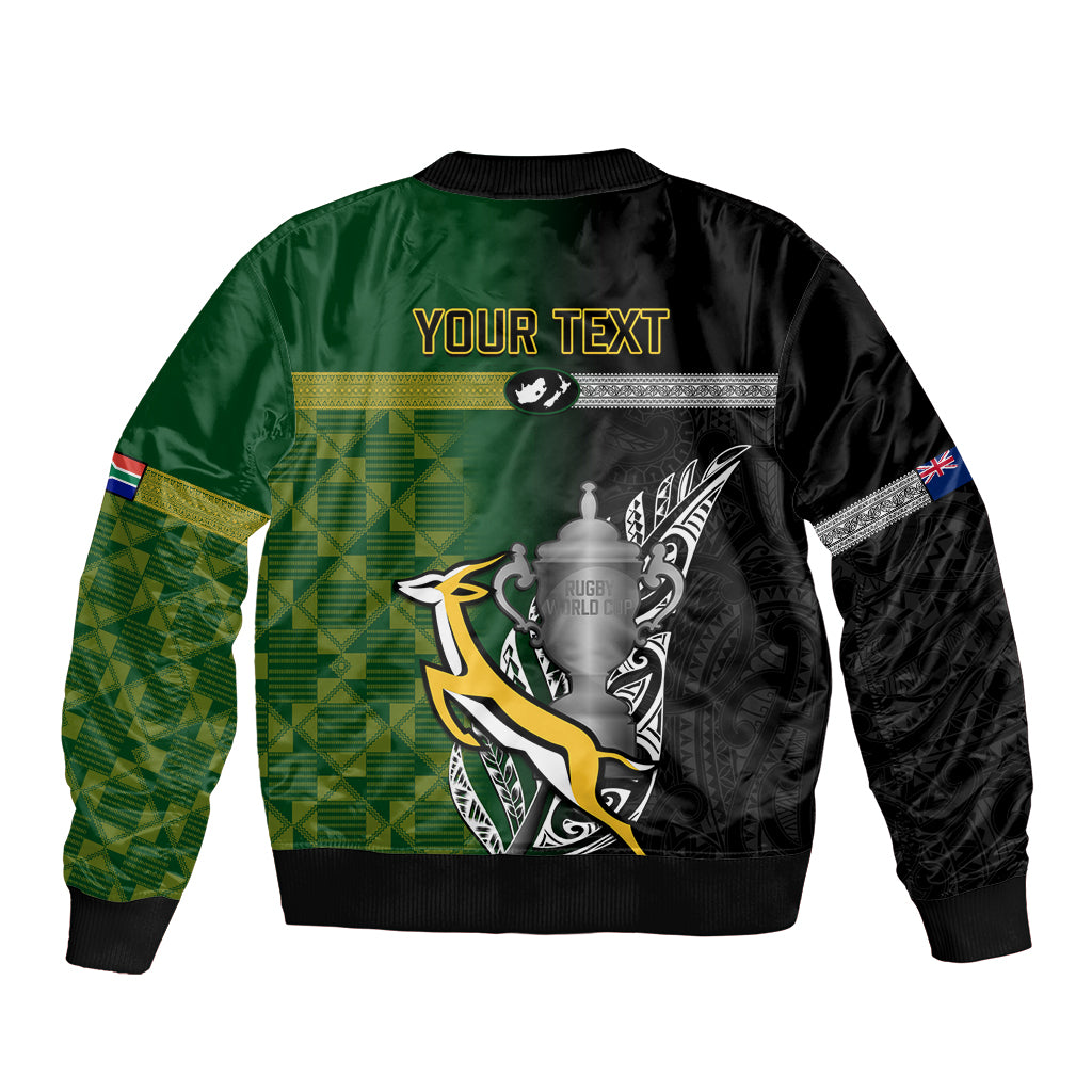 Personalised New Zealand and South Africa Rugby Sleeve Zip Bomber Jacket 2023 World Cup Final All Black Springboks Together LT14 - Polynesian Pride