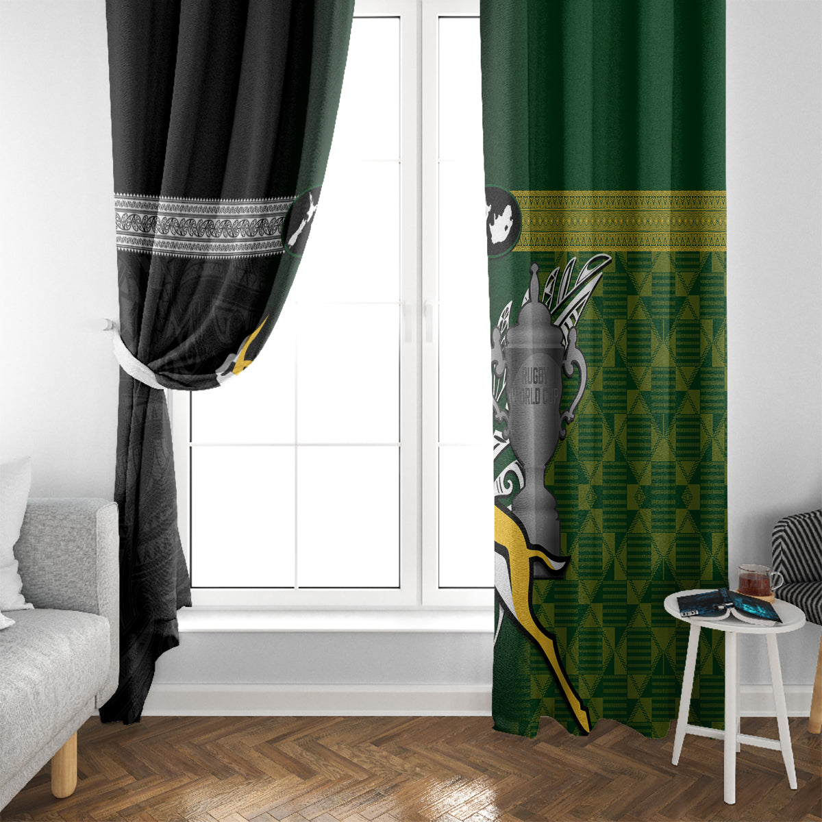 New Zealand and South Africa Rugby Window Curtain 2023 World Cup Final All Black Springboks Together LT14 - Polynesian Pride