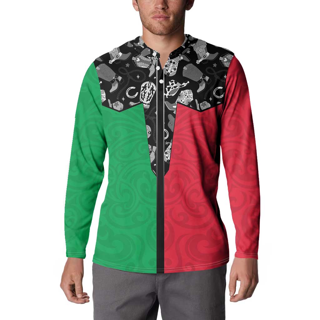 Vanuatu Cowboy Button Sweatshirt Cowboy Symbols Split Stylized - Polynesian Pride